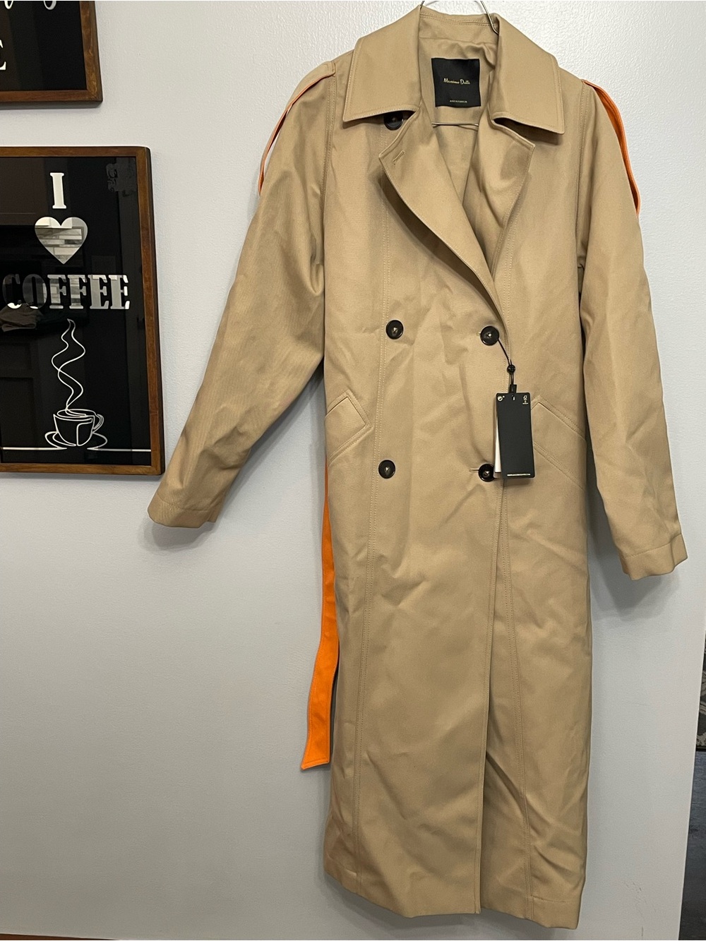 Massimo Dutti Women’s Trench Coat Beige Orange Detail Size S NWT